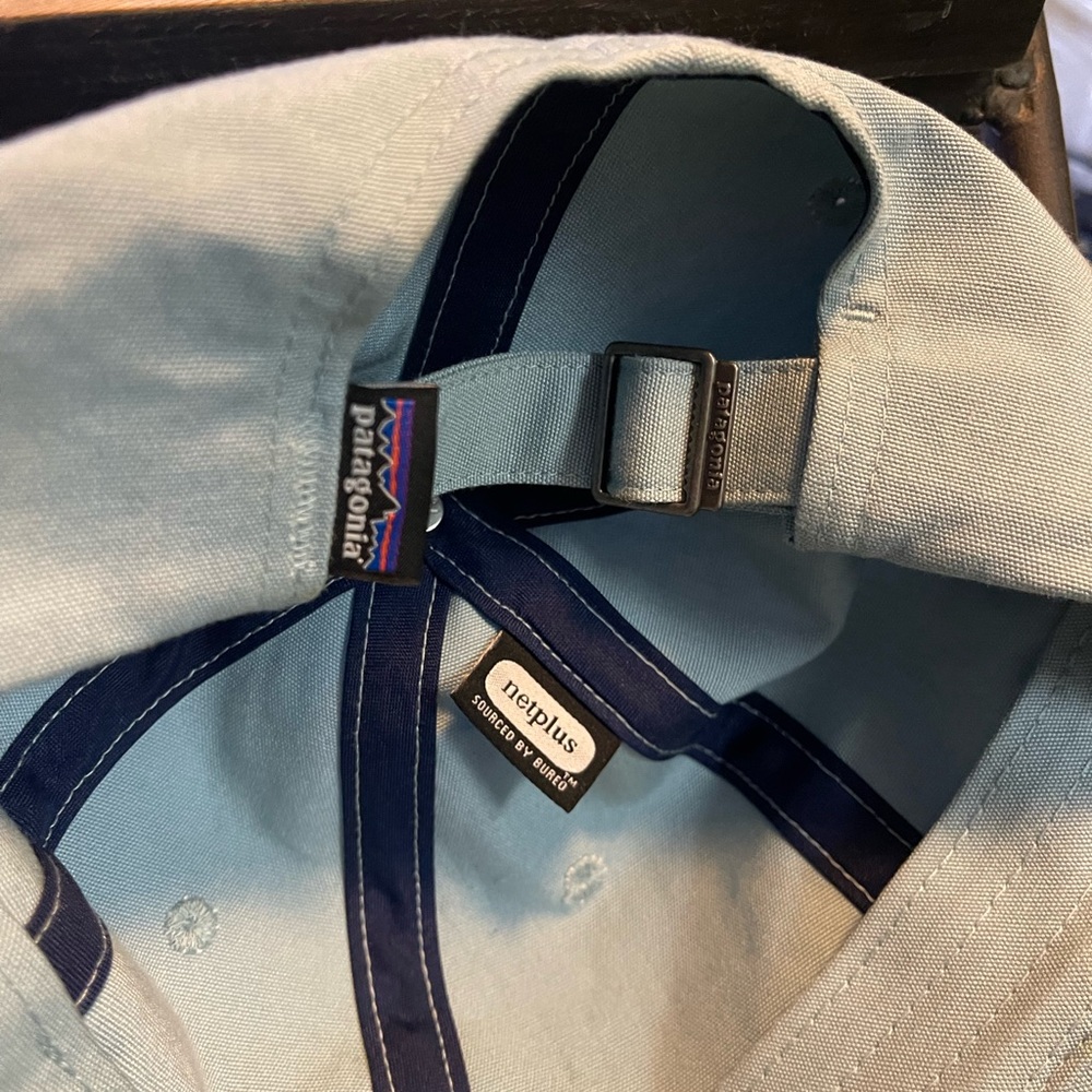 Patagonia P-6 Logo Trad Cap Baby Blue Strapback Hat NetPlus - Picture 5 of 5